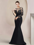 Black Crepe Mermaid Floor-Length Evening Dress