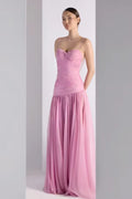 Pink Chiffon A-Line Sweetheart Open Back Floor-Length Dress Front View - Jimiss