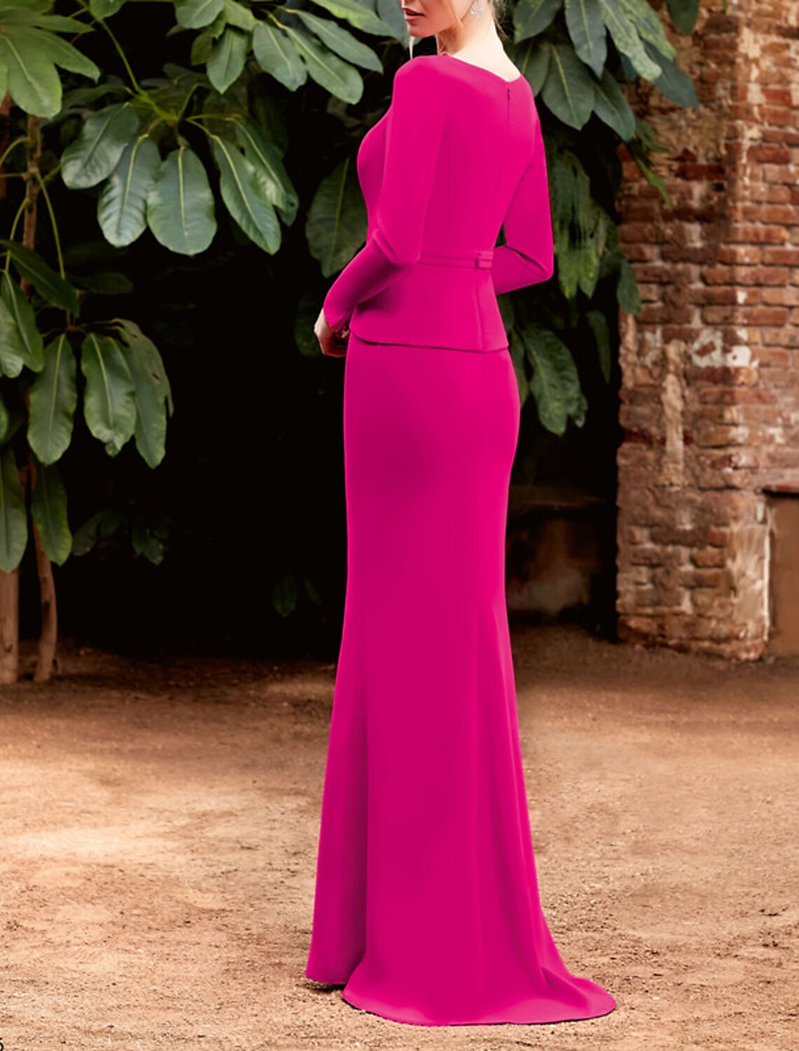 Mermaid / Trumpet Evening Gown Elegant Dress Formal Wedding Guest Court Train Long Sleeve V Neck  Fabric with Ruffles 2025