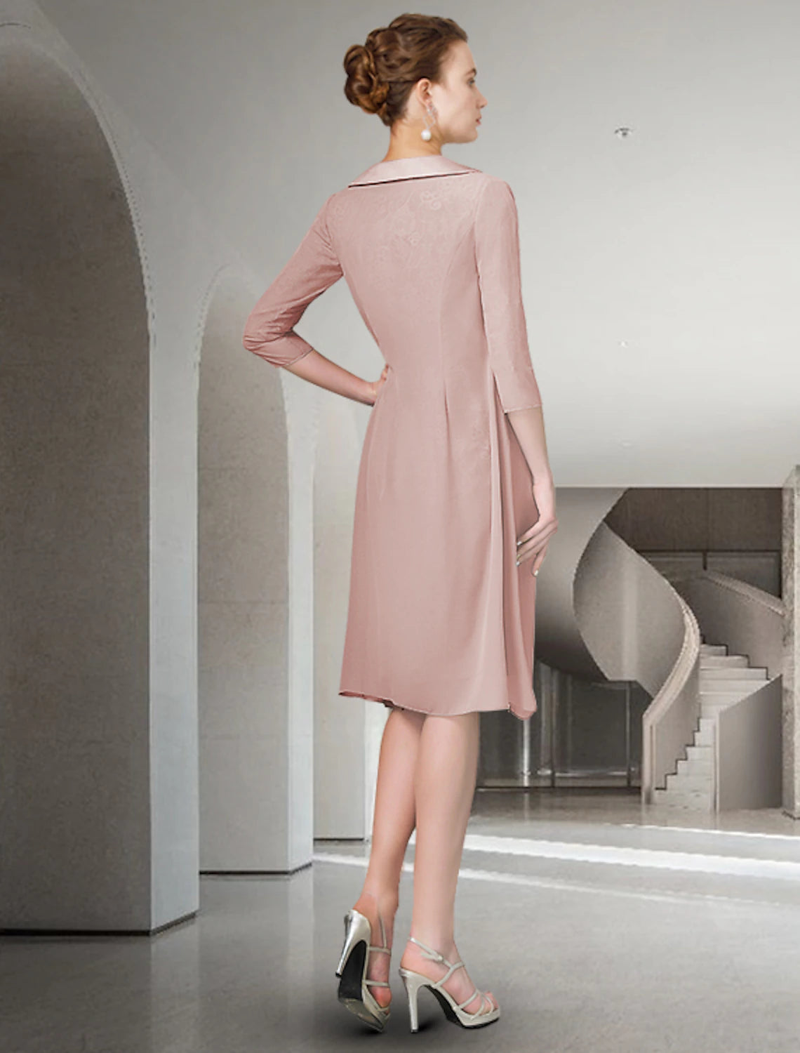 Dusty Rose Lace & Chiffon Sheath/column Knee-Length Scoop Neck Dress