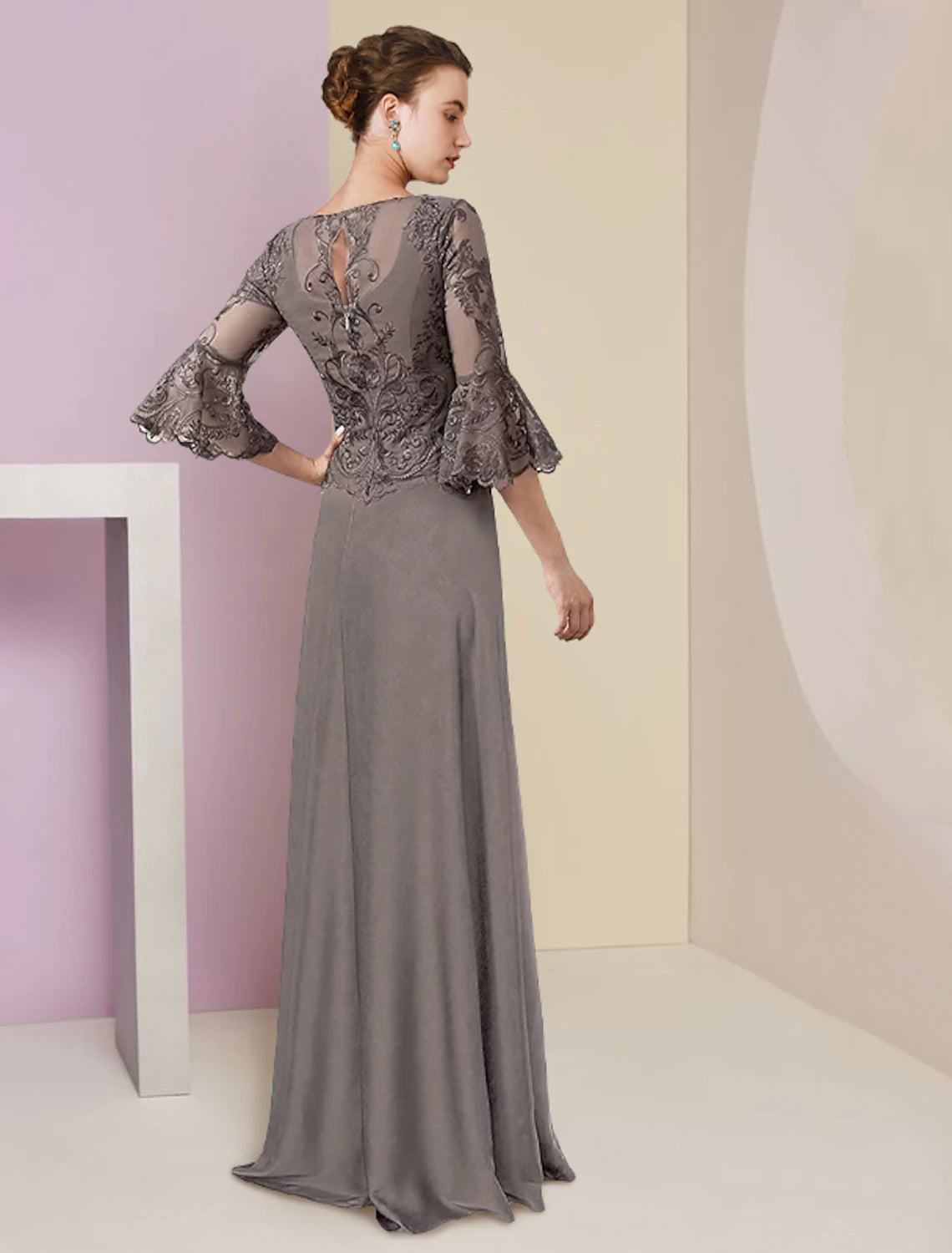 A-Line Mother of the Bride Dress Formal Elegant V Neck Sweep / Brush T – JiMiss Dresses