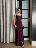 Plum Lace & Crepe Sheath/column Sweetheart Back Zip Floor-Length Dress Front View - Jimiss