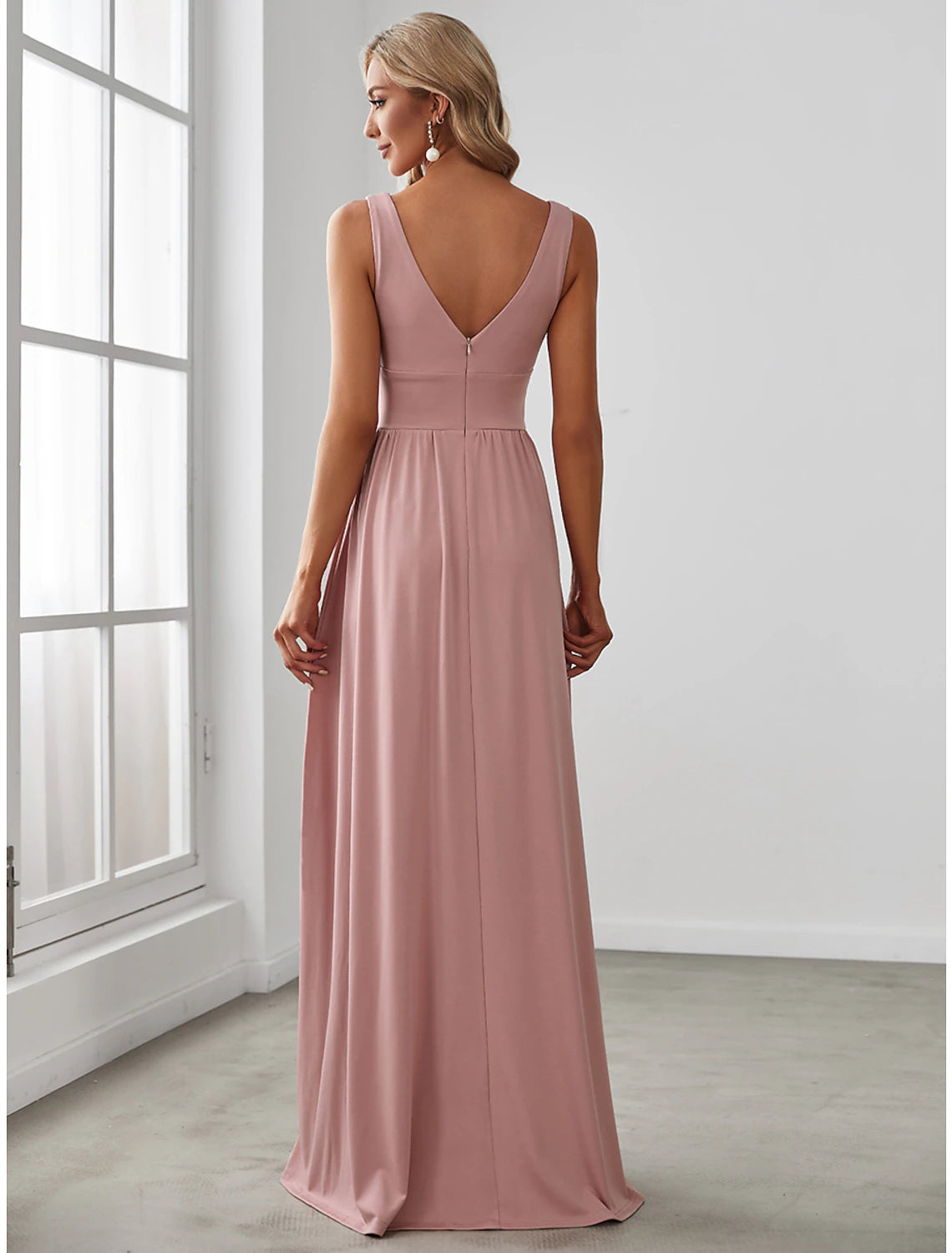 Blushing Pink Chiffon A-Line Floor-Length Bridesmaid Dress