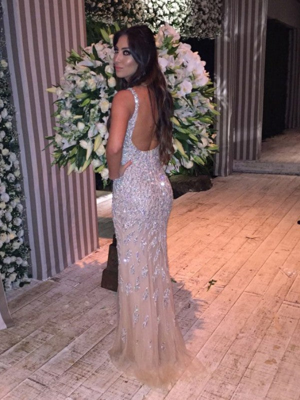 Sparkling Silver Sequin Sheath/column V-Neck Floor-Length Evening Dress