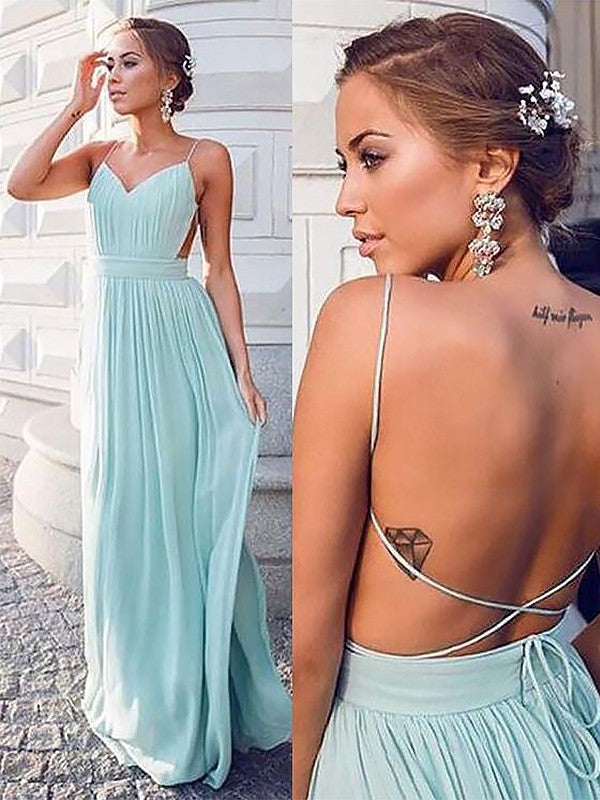 Dusty Sage Chiffon A-Line Floor-Length Bridesmaid Dress with V-Neck