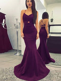 Mulberry Satin Mermaid Evening Dress with Criss-Cross Straps