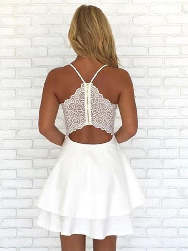 Abiti corti/mini a trapezio/principessa, senza maniche, scollo a V, in crêpe, plissettati