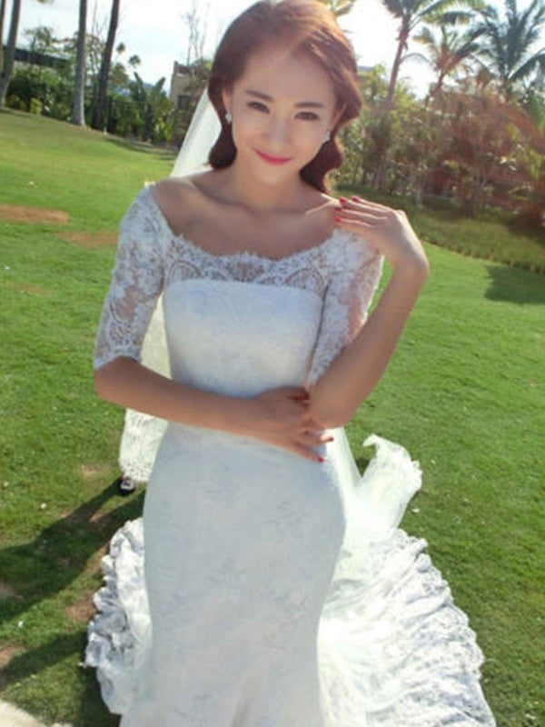 Ivory Lace Mermaid Floor-Length Bridesmaid Dress