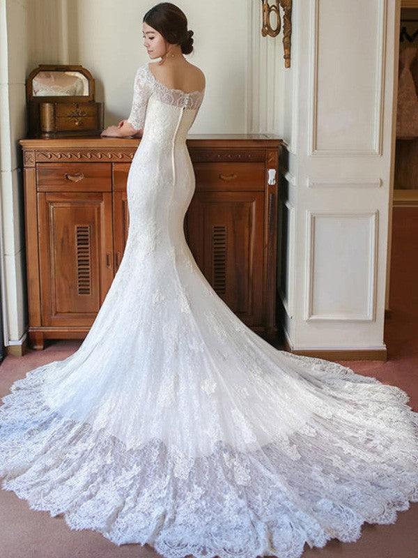 Ivory Lace Mermaid Floor-Length Bridesmaid Dress