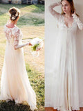 Ivory Lace A-Line V-Neck Floor-Length Bridesmaid Dress