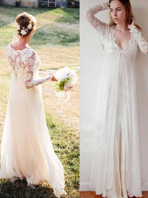 Ivory Lace A-Line V-Neck Floor-Length Bridesmaid Dress
