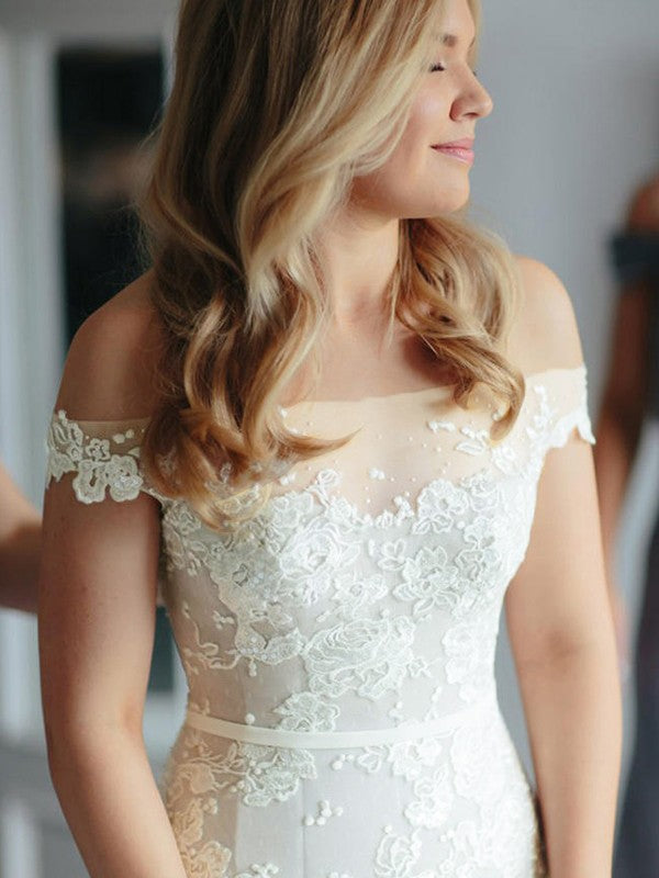 Ivory Lace A-Line Off-the-Shoulder Floor-Length Bridesmaid Dress