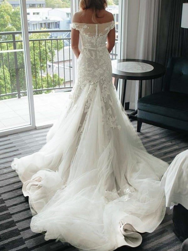 Ivory Lace A-Line Off-the-Shoulder Floor-Length Bridesmaid Dress