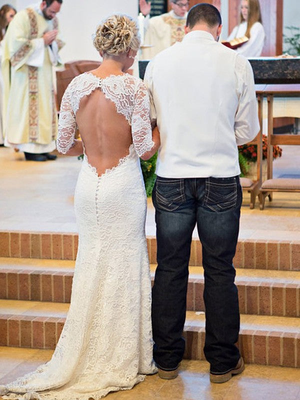 Ivory Lace Mermaid Floor-Length Evening Gown with Boat Neck
