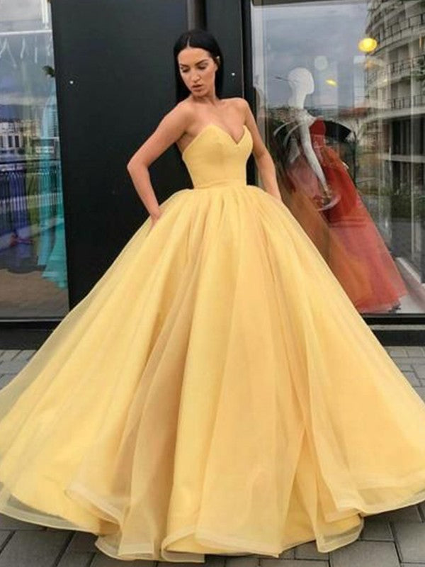 Yellow Tulle Sweetheart Ball Gown Floor-Length Evening Dress