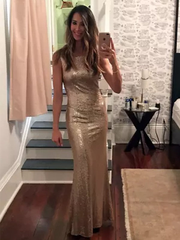 Sheath/Column Sleeveless Bateau Floor-Length Sequins Dresses