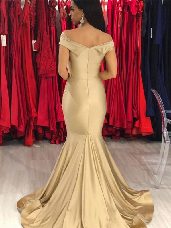 Trumpet/Mermaid Sleeveless Off-the-Shoulder Sweep/Brush Train Ruffles Spandex Dresses