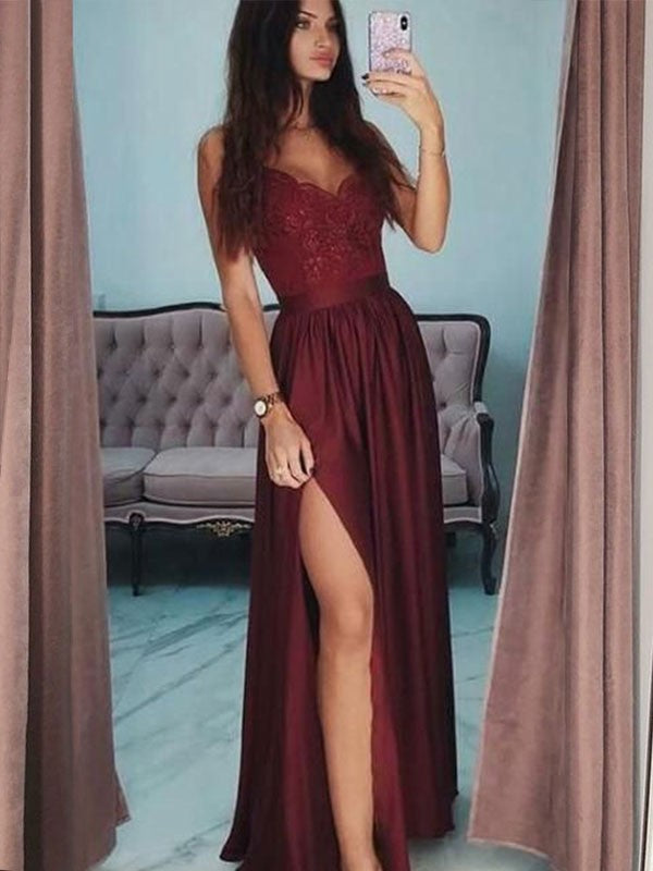 Vestidos de satén con efecto seda, corte A/princesa, escote en V, sin mangas, hasta el suelo