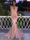 Blushing Pink Satin Mermaid Halter neckline Floor-Length Dress with Illusion Bodice and Floral Appliques