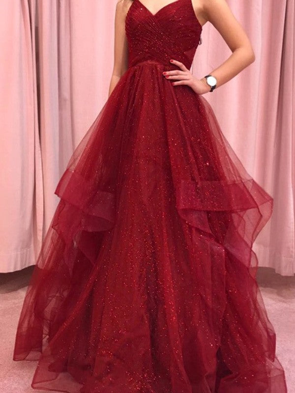 Blushing Pink Glitter Fabric A-Line Floor-Length Evening Dress