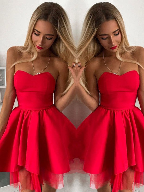 Red Satin Sweetheart A-Line Short Evening Dress for Homecoming & Prom