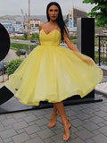 Abiti da ballo a trapezio/principessa, in organza, senza maniche, con scollo a cuore, lunghezza al ginocchio