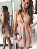 Abiti da ballo corti/mini a trapezio/principessa, in tulle con arricciature, senza maniche e all'americana