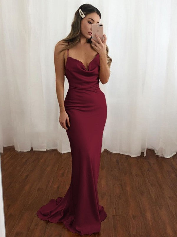 Blushing Pink Satin Cowl Neck Sheath/column Floor-Length Bridesmaid Dress