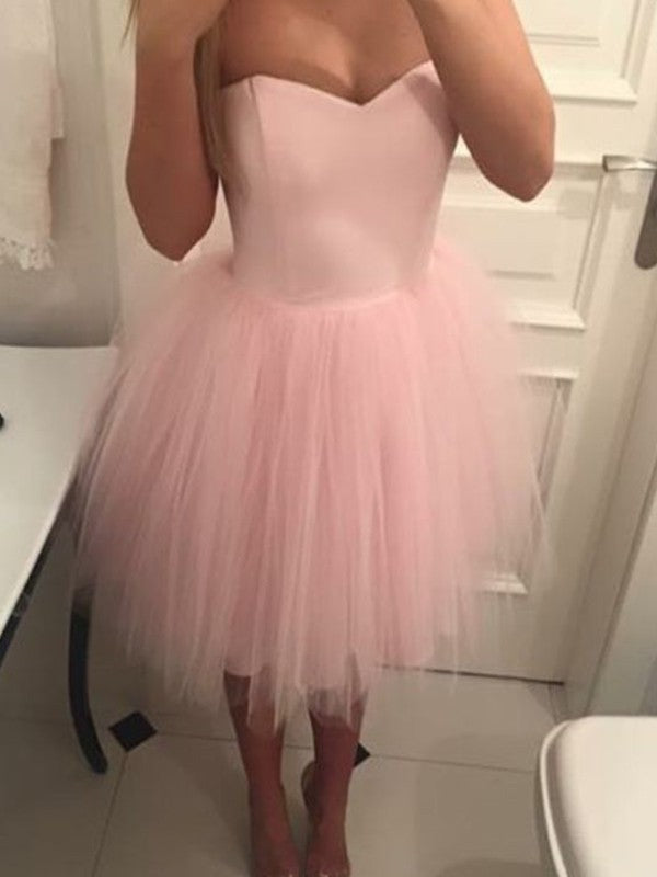 Vestidos cortos/mini de corte A/princesa con volantes de tul y escote corazón sin mangas