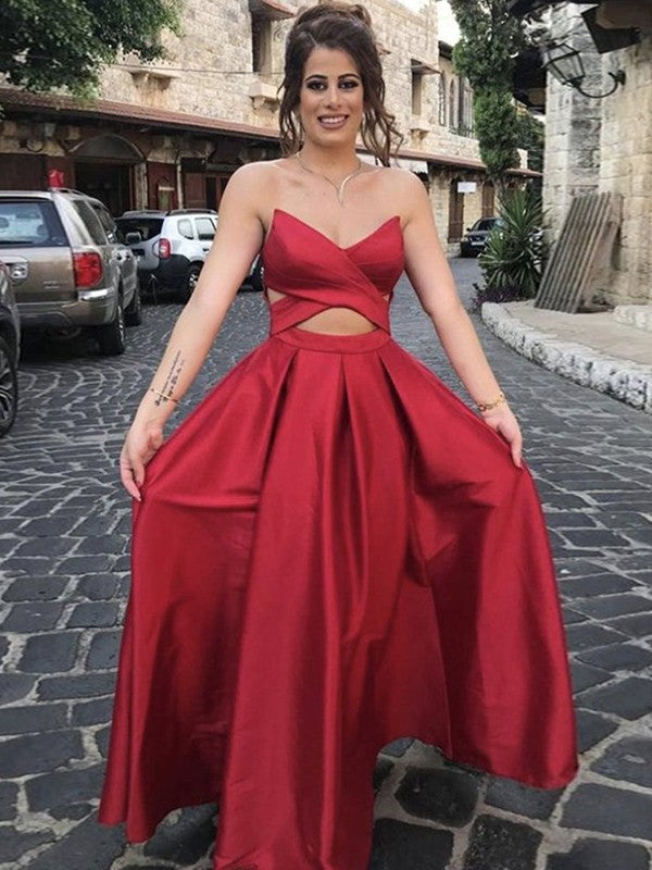 Vestidos de satén con volantes, corte princesa, escote corazón, sin mangas y largo hasta el suelo