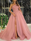 Abiti da ballo in organza con balze, monospalla, senza maniche, con strascico a ruota