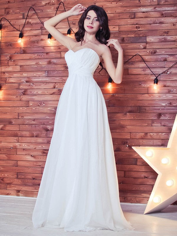 Vestidos de novia de corte A/princesa, de gasa, con volantes, escote corazón, sin mangas y hasta el suelo