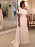 Blushing Pink One Shoulder A-Line Crepe Floor-Length Bridesmaid Dress