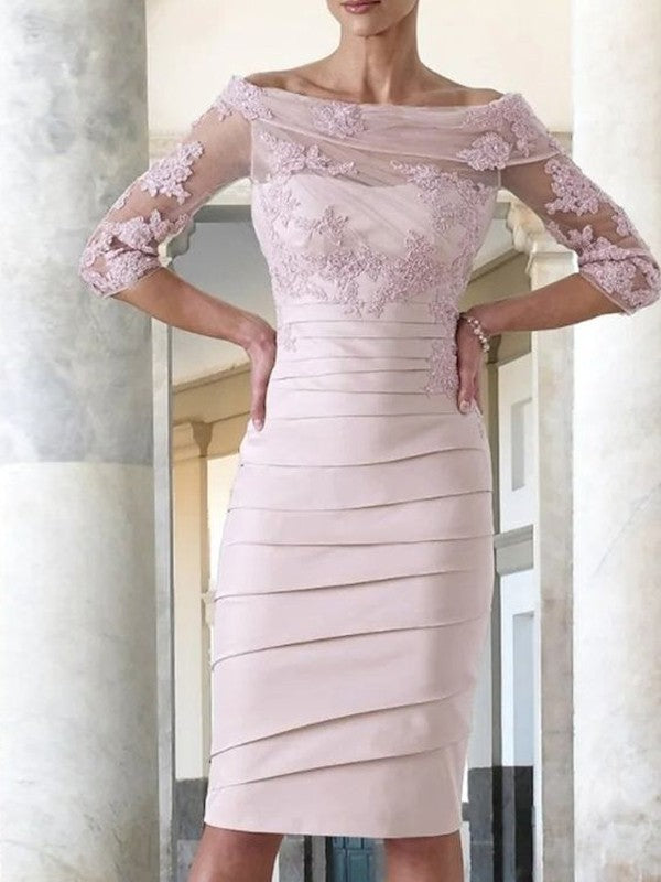 Blushing Pink Crepe & Lace Sheath/column Knee-Length Dress with Off-the-Shoulder & Back Zip