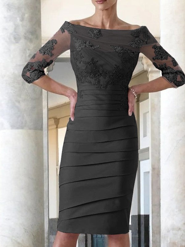 Elegante abito da sposa per la madre della sposa, aderente, dritto, in raso, con maniche a 3/4, lunghezza al ginocchio
