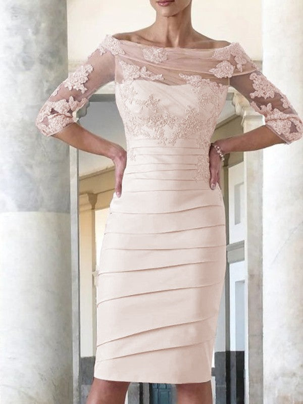 Elegante abito da sposa per la madre della sposa, aderente, dritto, in raso, con maniche a 3/4, lunghezza al ginocchio