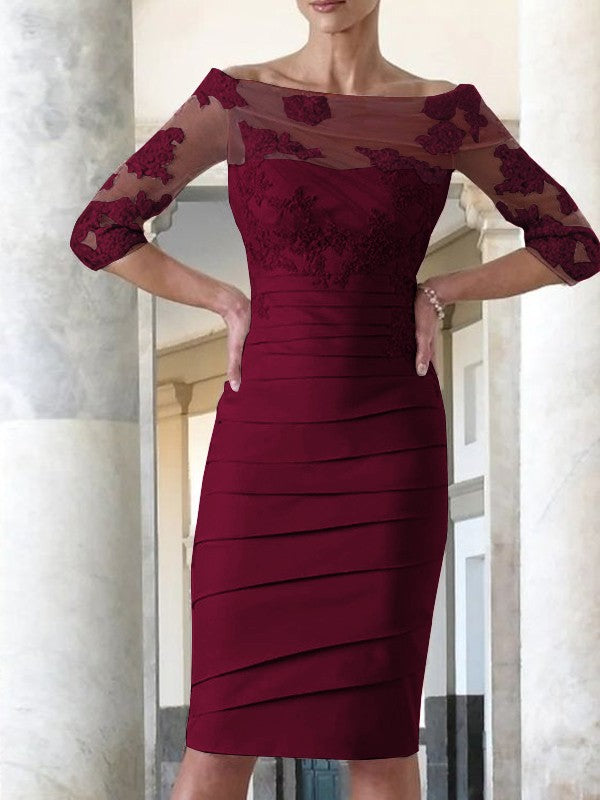 Blushing Pink Crepe & Lace Sheath/column Knee-Length Dress with Off-the-Shoulder & Back Zip