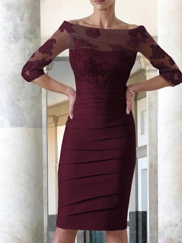 Elegante abito da sposa per la madre della sposa, aderente, dritto, in raso, con maniche a 3/4, lunghezza al ginocchio