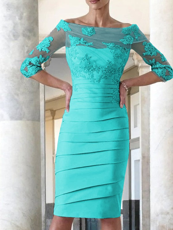 Blushing Pink Crepe & Lace Sheath/column Knee-Length Dress with Off-the-Shoulder & Back Zip