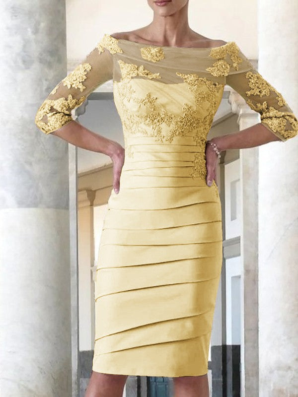 Elegante abito da sposa per la madre della sposa, aderente, dritto, in raso, con maniche a 3/4, lunghezza al ginocchio