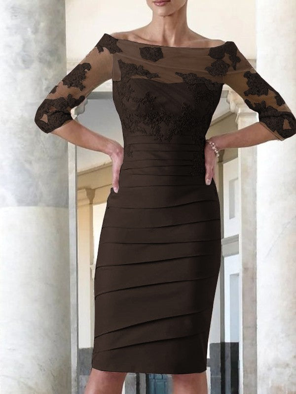 Elegante abito da sposa per la madre della sposa, aderente, dritto, in raso, con maniche a 3/4, lunghezza al ginocchio