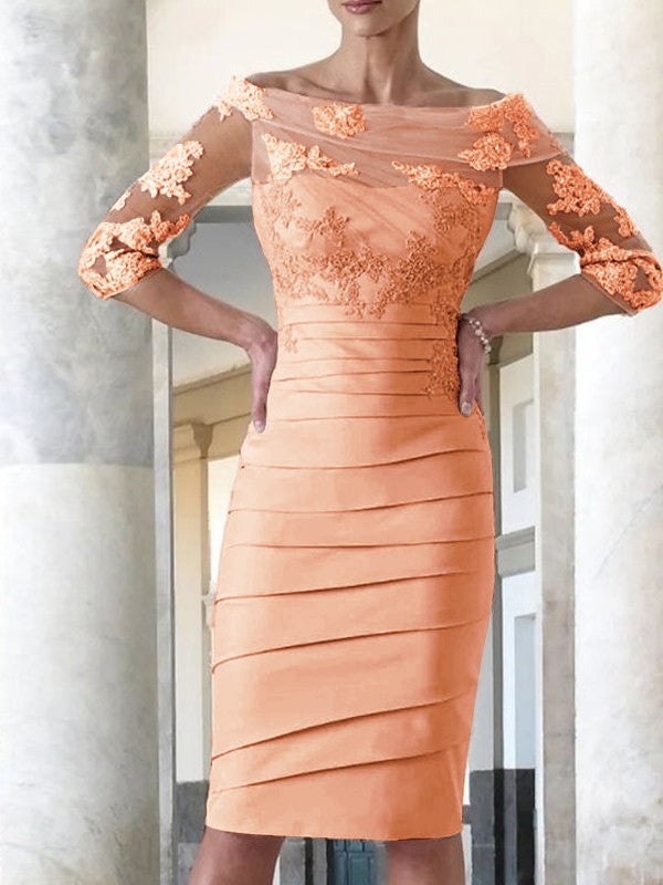 Elegante abito da sposa per la madre della sposa, aderente, dritto, in raso, con maniche a 3/4, lunghezza al ginocchio