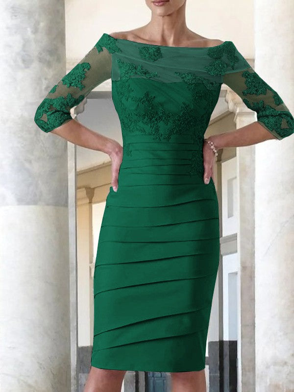 Elegante abito da sposa per la madre della sposa, aderente, dritto, in raso, con maniche a 3/4, lunghezza al ginocchio