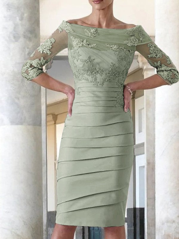 Elegante abito da sposa per la madre della sposa, aderente, dritto, in raso, con maniche a 3/4, lunghezza al ginocchio