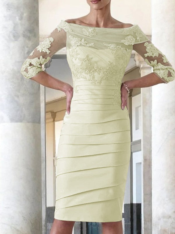 Elegante abito da sposa per la madre della sposa, aderente, dritto, in raso, con maniche a 3/4, lunghezza al ginocchio