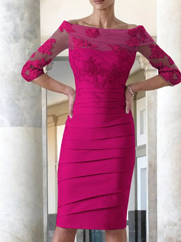 Elegante abito da sposa per la madre della sposa, aderente, dritto, in raso, con maniche a 3/4, lunghezza al ginocchio