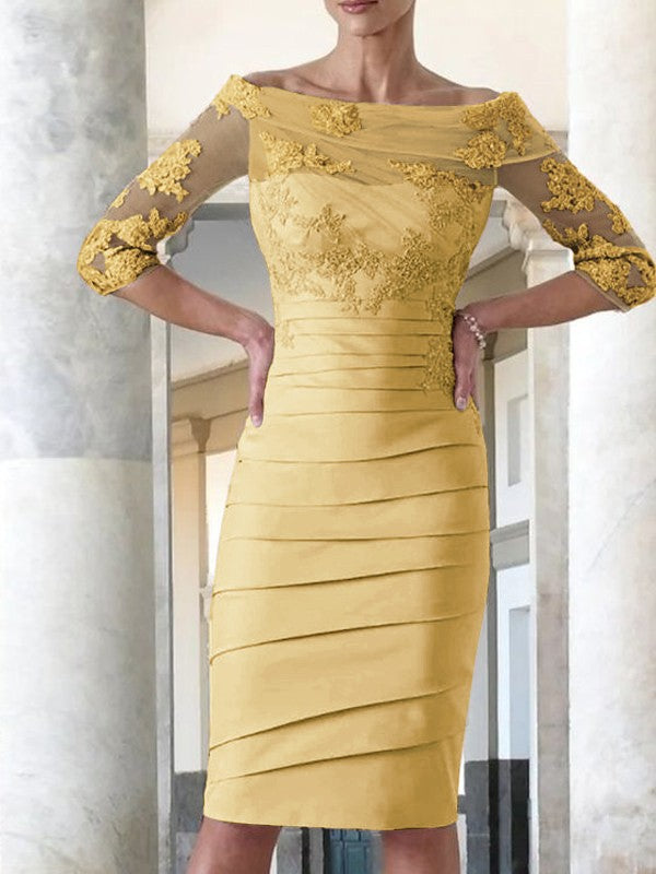Elegante abito da sposa per la madre della sposa, aderente, dritto, in raso, con maniche a 3/4, lunghezza al ginocchio
