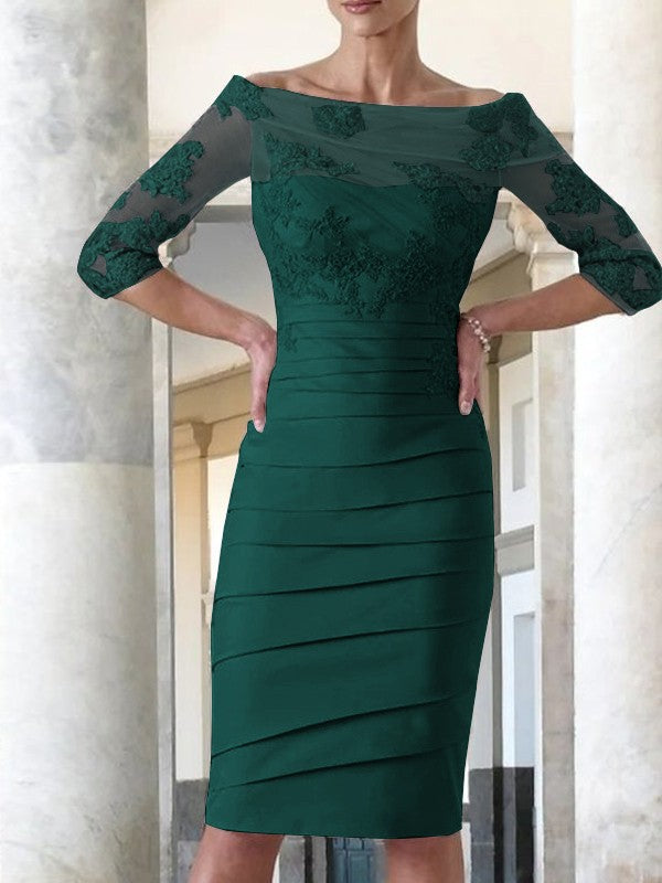 Elegante abito da sposa per la madre della sposa, aderente, dritto, in raso, con maniche a 3/4, lunghezza al ginocchio