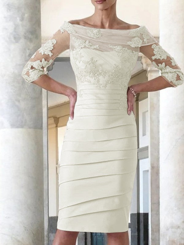 Elegante abito da sposa per la madre della sposa, aderente, dritto, in raso, con maniche a 3/4, lunghezza al ginocchio