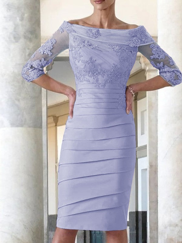 Elegante abito da sposa per la madre della sposa, aderente, dritto, in raso, con maniche a 3/4, lunghezza al ginocchio